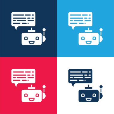 Bot blue and red four color minimal icon set clipart