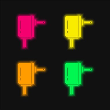 Adaptör dört renk parlayan neon vektör simgesi