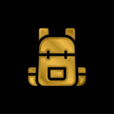 Sırt çantası altın kaplamalı metalik simge veya logo vektörü