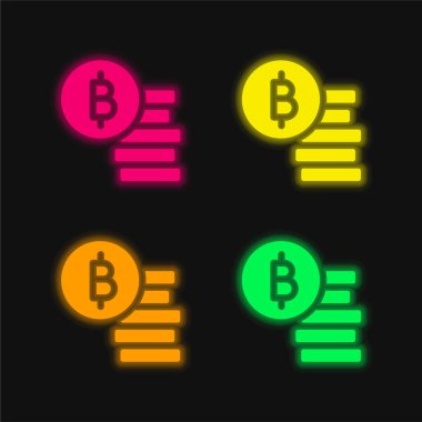 Bitcoin dört renk parlayan neon vektör simgesi