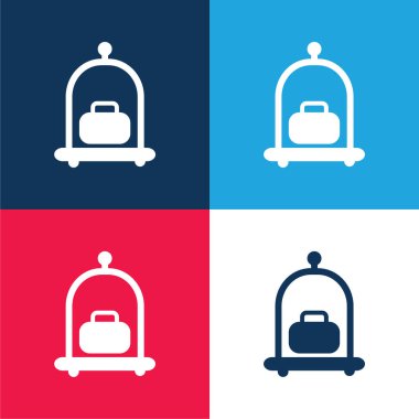 Baggage Cart blue and red four color minimal icon set clipart