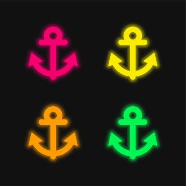 Anchor Navigational Tool four color glowing neon vector icon clipart