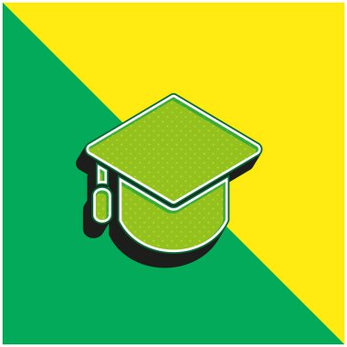 Büyük Mortarboard Yeşil ve Sarı 3D vektör simgesi logosu