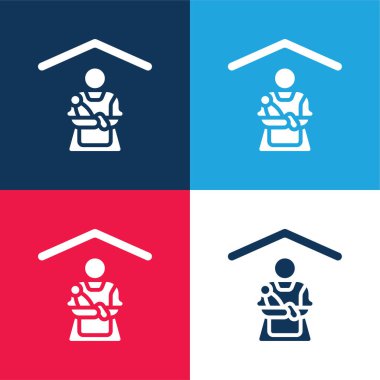 Bebek bakıcılığı mavi ve kırmızı dört renk minimal simge kümesi