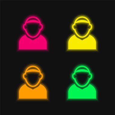 Kel Erkek Avatar. Parlak neon vektör simgesi.