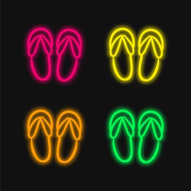 Plaj Sandaletleri El Taslak Dört renkli parlak neon vektör simgesi