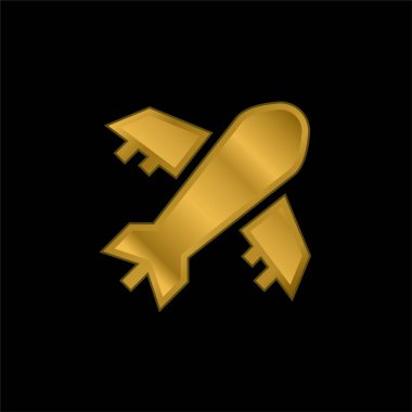 Uçak altın kaplama metalik simge veya logo vektörü