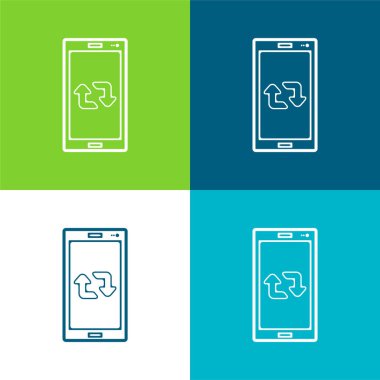 Cep Telefonu Ekranındaki Oklar Çifti Düz Dört Renk minimal simgesi seti