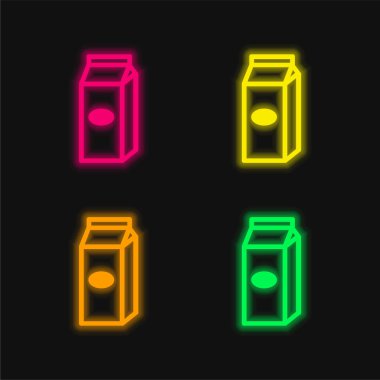 Kutu Sıvı Gıda Taşıyıcısı Taslak Dört renkli parlak neon vektör simgesi