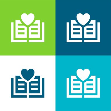 Kitap Düz 4 renk minimal simgesi seti