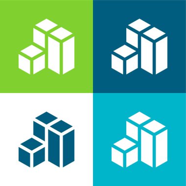 3d Modelleme Düz 4 renk en az simge kümesi