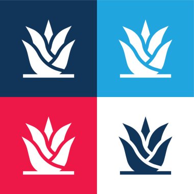 Aloe Vera mavi ve kırmızı dört renk minimal simge seti