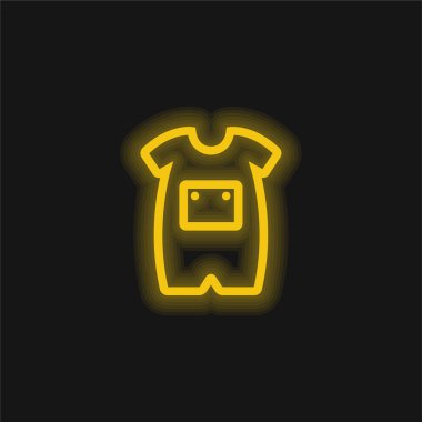Ön cepli bebek tulumu dış hatları sarı parlak neon ikonu