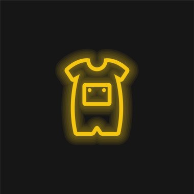 Baby Onesie With Front Pocket Outline yellow glowing neon icon clipart