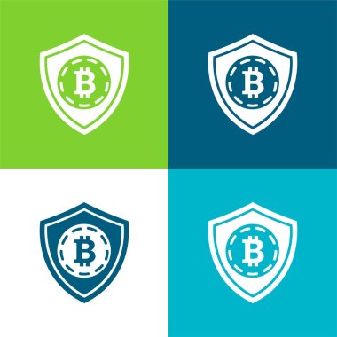 Bitcoin Safety Shield Symbol Flat four color minimal icon set clipart