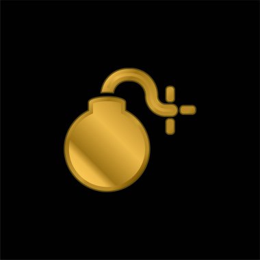 Bomb With Burning Fuse gold plated metalic icon or logo vector clipart