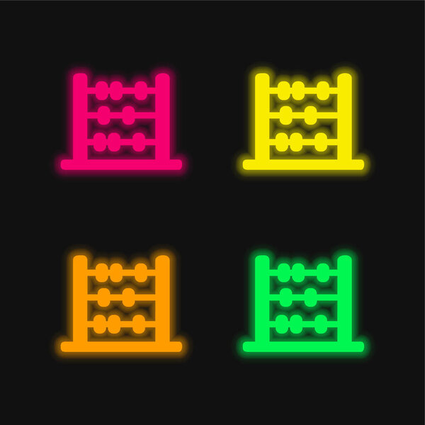 Abacus Silhouette four color glowing neon vector icon