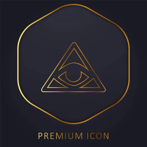 Facturas Símbolo Ojo Dentro Triángulo Pirámide Línea Dorada Logotipo Premium — Archivo Imágenes Vectoriales
