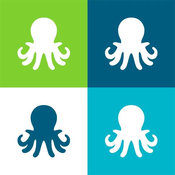 Aquarium Oktopus Flach Vier Farben Minimales Symbol Set — Stockvektor