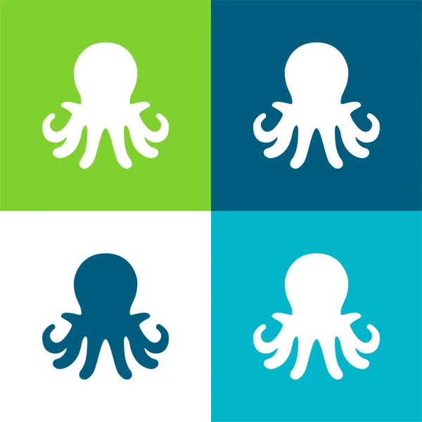 Akuarium Octopus Rata Empat Warna Ikon Minimal Ditata - Stok Vektor