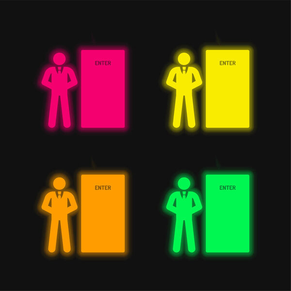 Bodyguard four color glowing neon vector icon