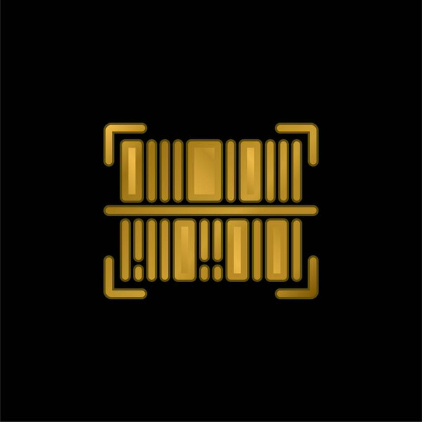 Barcode gold plated metalic icon or logo vector