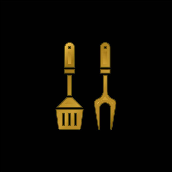 Bbq Equipment gold plated metalic icon or logo vector