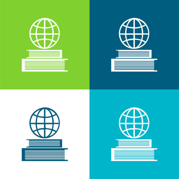 Книга и Earth Grid On Top Flat четырехцветный минимальный набор значков