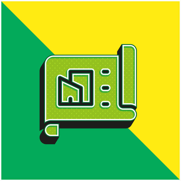 Архитектура Зеленый и желтый современный 3D логотип векторной иконки