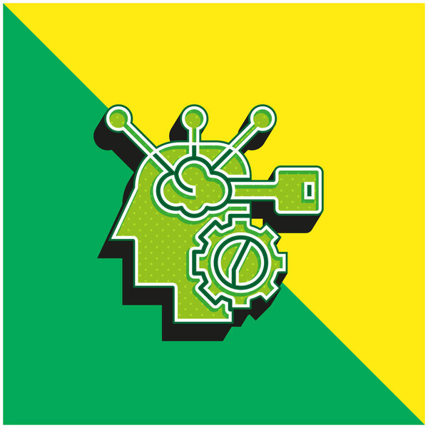Brain Process Green and yellow modern 3d vector icon logo