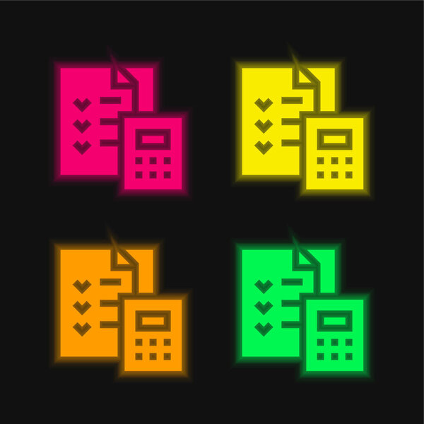 Учет значка светящегося неонового вектора четырех цветов