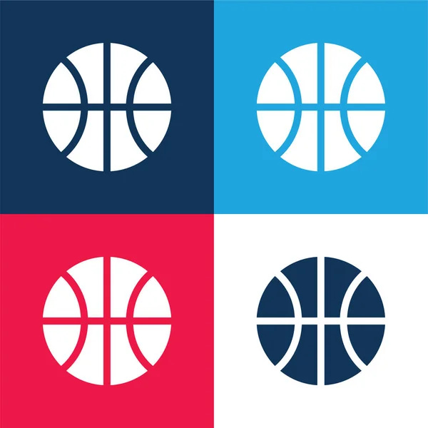 Basketball Game Blue Red Four Color Minimal Icon Set — Stock Vector