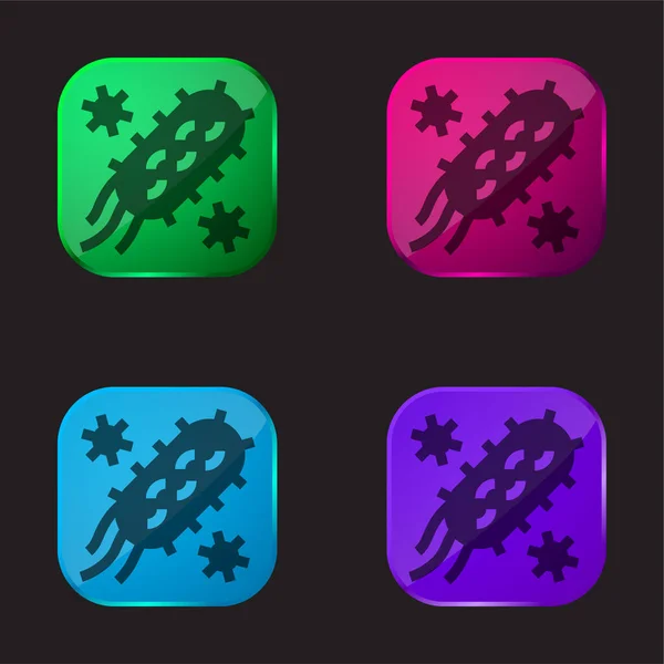 Βακτήρια Τέσσερις Εικονίδιο Κουμπί Γυαλί Χρώμα — Διανυσματικό Αρχείο