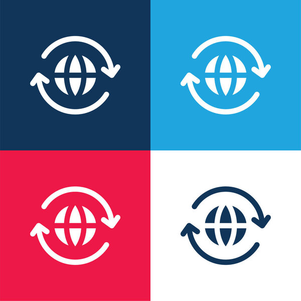 Around The World blue and red four color minimal icon set