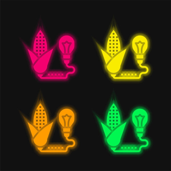 Biomass four color glowing neon vector icon