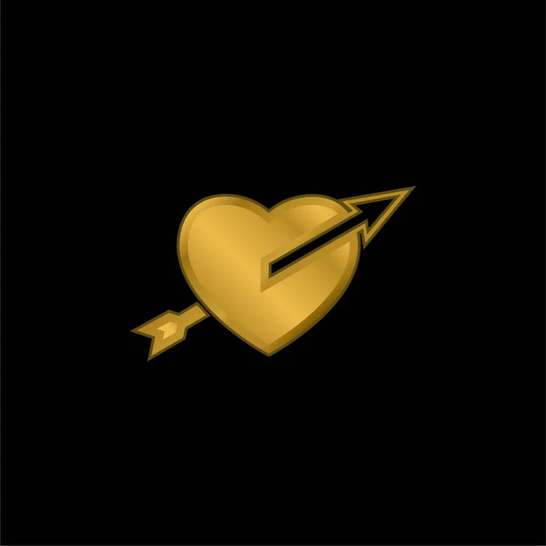 Arrow Straight Heart Gold Plated Metalic Icon — 스톡 벡터