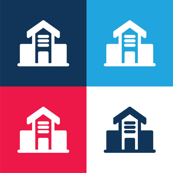 Архитектура Здание синий и красный четыре цвета минимальный набор значков