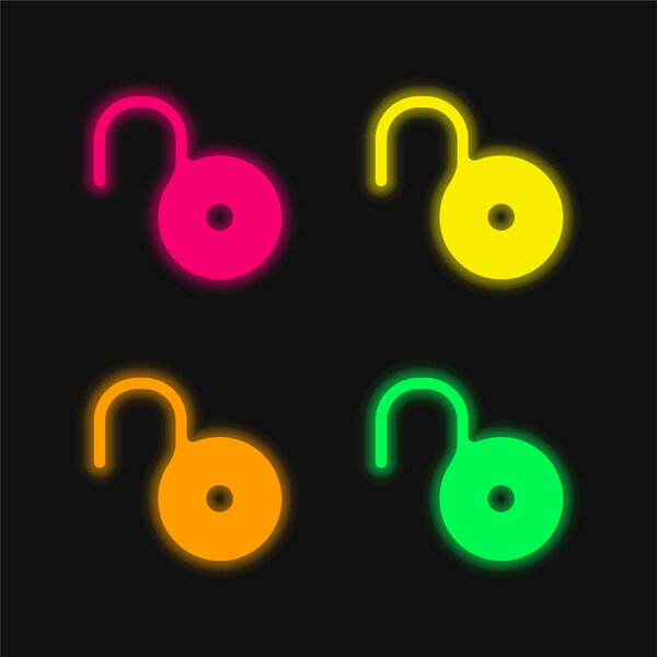 Bolt Opened four color glowing neon vector icon
