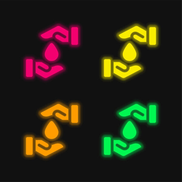 Кровь капли четыре цвета светящийся неоновый вектор значок