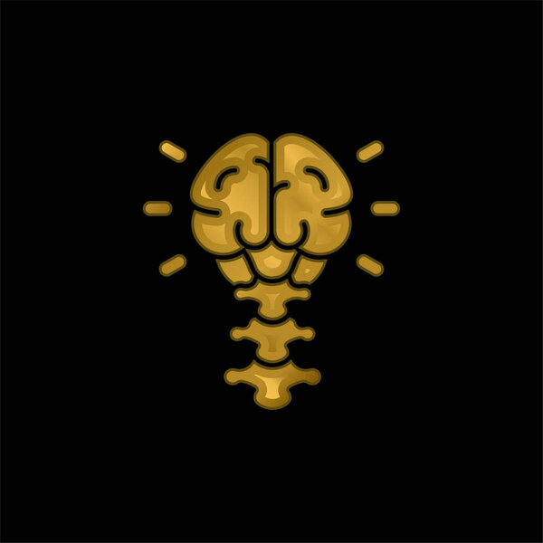 Brain gold plated metalic icon or logo vector
