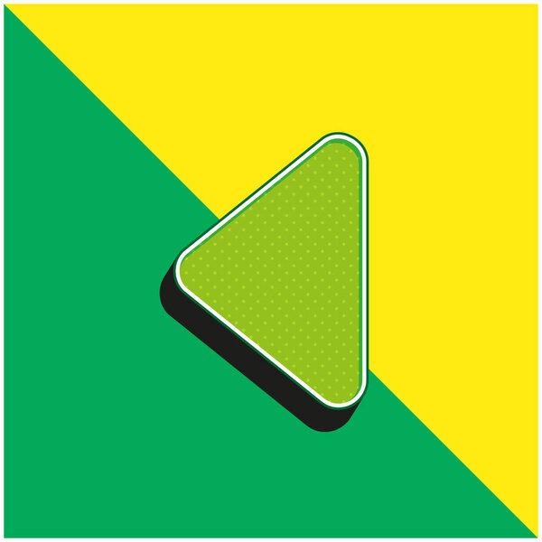 Черная треугольная стрела, указывающая влево Зеленый и желтый современный трехмерный векторный логотип