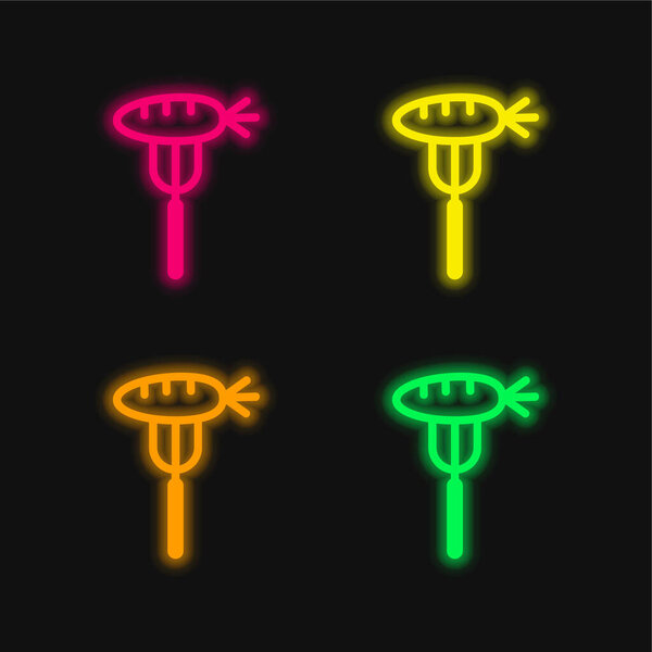 Baby Carrot On A Fork four color glowing neon vector icon