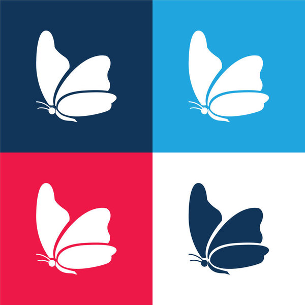 Big Wing Butterfly Blue Red Four Color Minimal Icon Set — Stock Vector