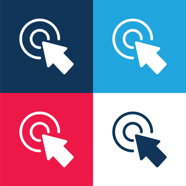 Arrow Pointing The Center Of A Circular Button Of Two Concentric Circles blue and red four color minimal icon set