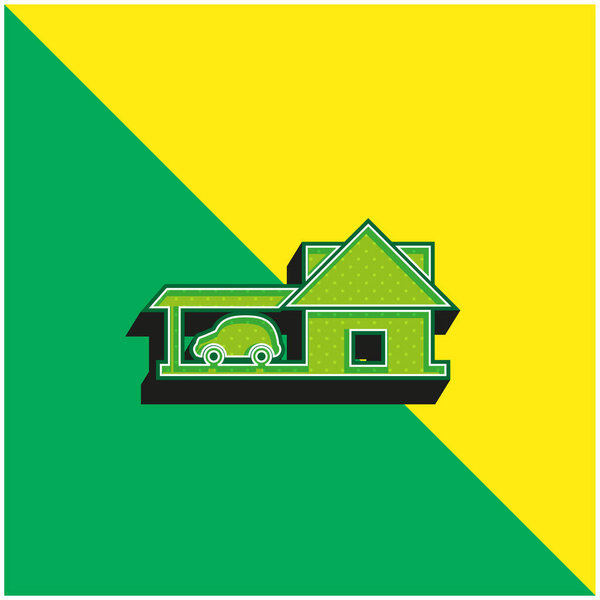 Большой дом с автомобилем гараж зеленый и желтый современный 3D логотип векторной иконки