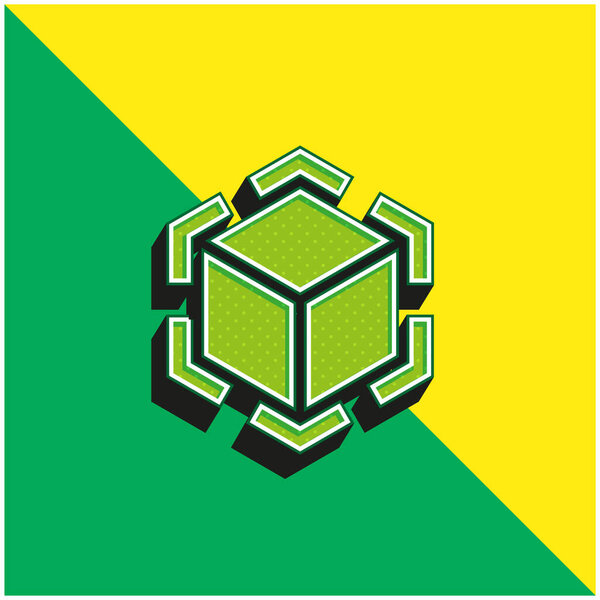 3D моделирование зеленый и желтый современный 3D логотип векторной иконки