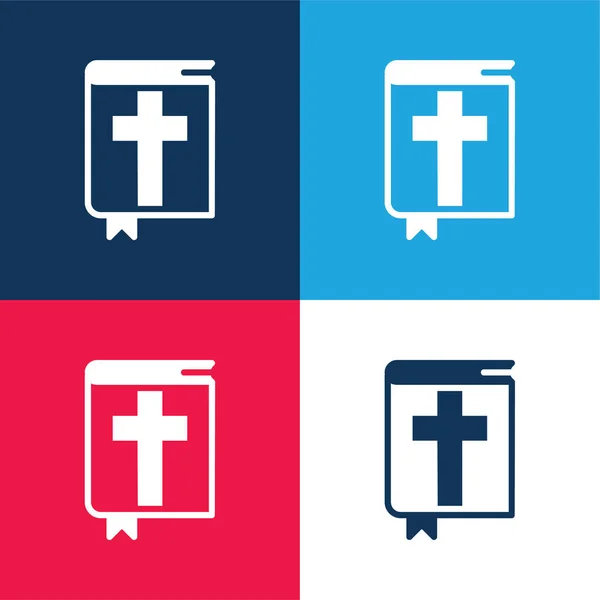 Ensemble Icônes Minimes Bible Bleu Rouge — Image vectorielle