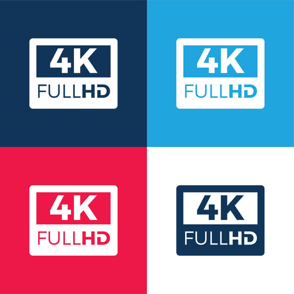 4K FullHD blue and red four color minimal icon set