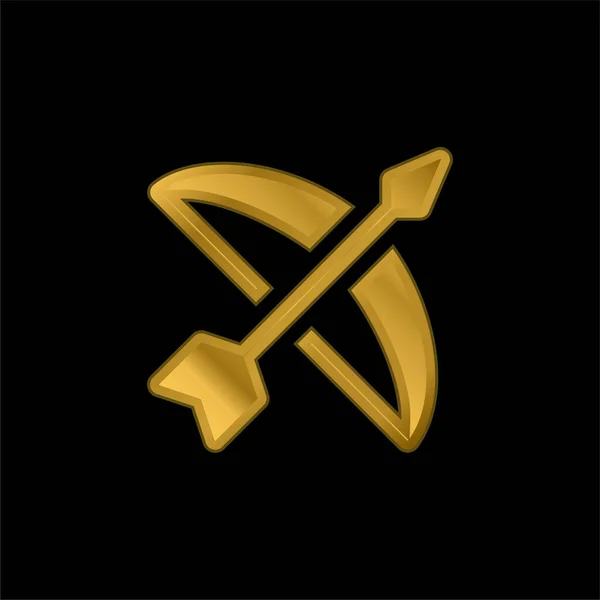 Bow Gold Plated Metalic Icon Logo Vector — Stock Vector