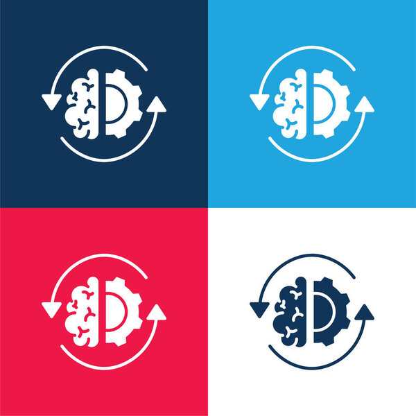 Brain Process blue and red four color minimal icon set